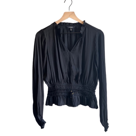 Express Tops - EXPRESS Peplum Tie Neck Black Blouse